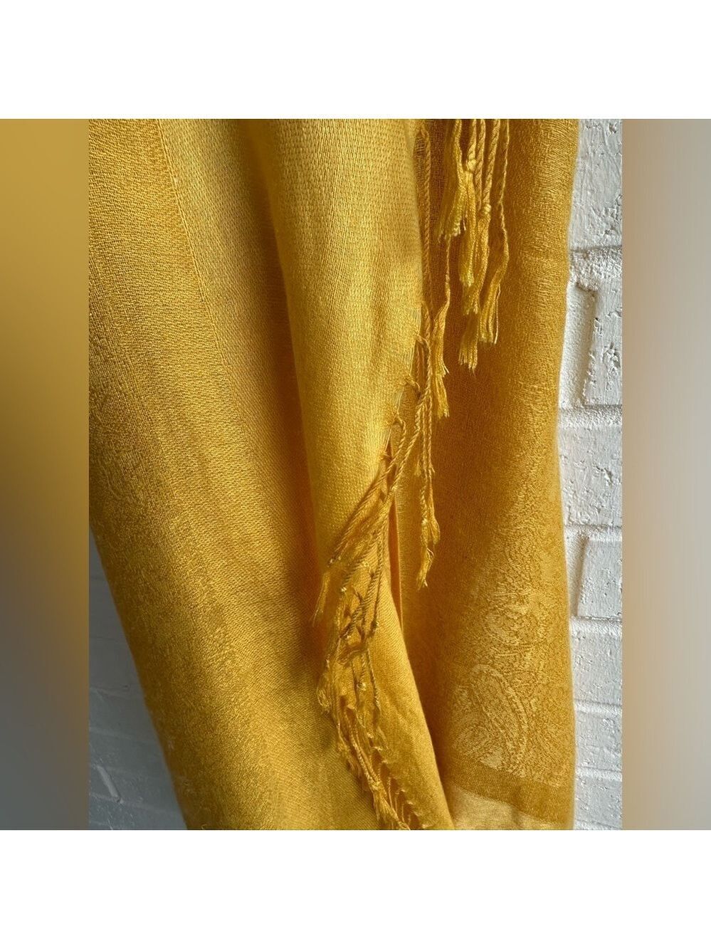 Elegant Yellow Scarf with 3.5” Fringe on the edges. Paisley design Tone on tone - Picture 5 of 15